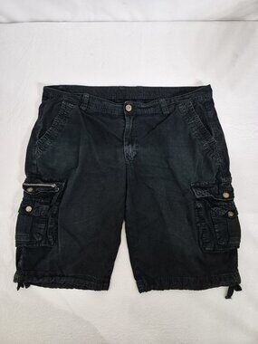 Mens 40 Black Light/Medium Weight Cotton Zip Up Cargo Shorts Gold Brass Detail